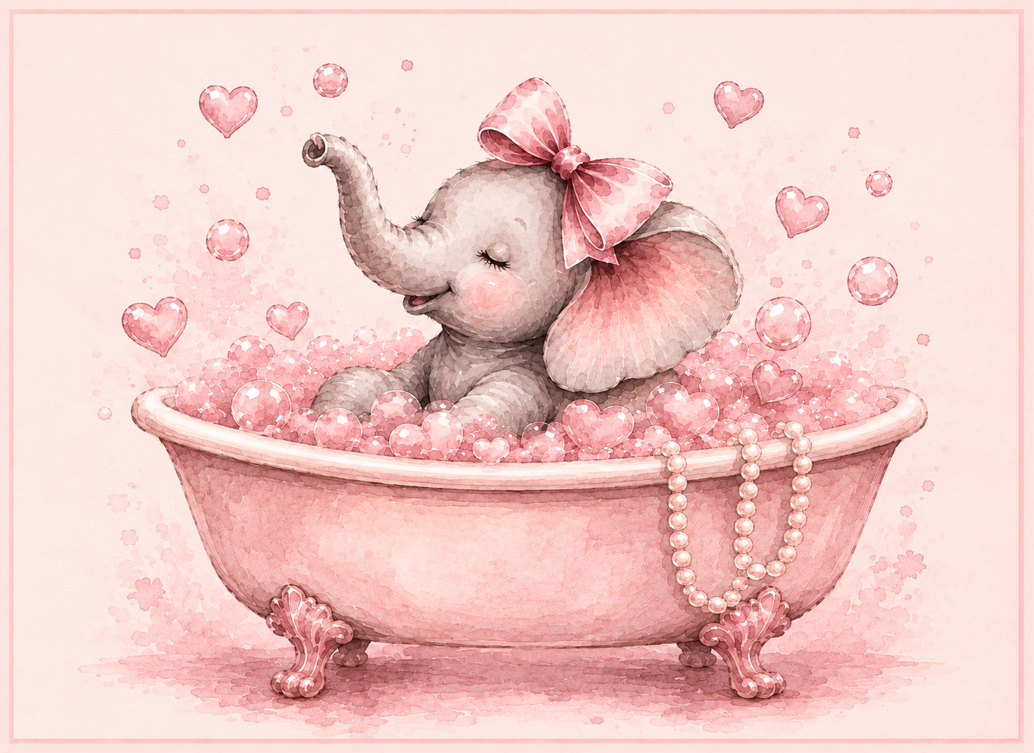 Baby elephant bubble bath watercolor